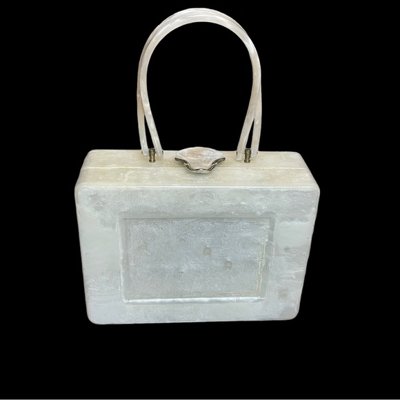 Vintage Wilardly Lucite 1950s Marbleized Pearlized Top Handle Box Purse - Picture 5 of 15